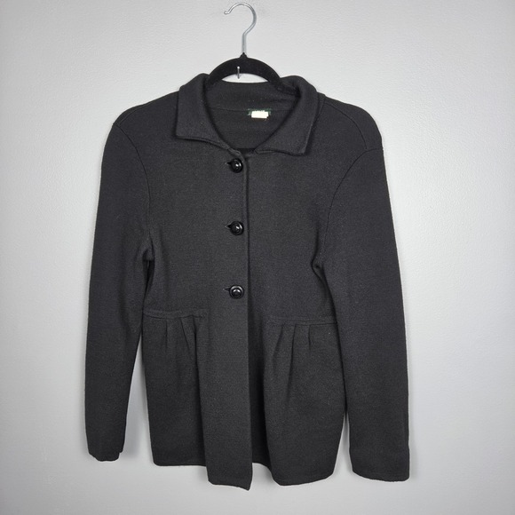 J.Crew Sweaters - J.Crew Womens M Sweater Coat 100% Wool Peplum Cardigan Collared Knit Black